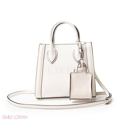 EMILY LOGO EMBOSSED LEATHER HANDBAG WITH MINI WALLET- SMALL