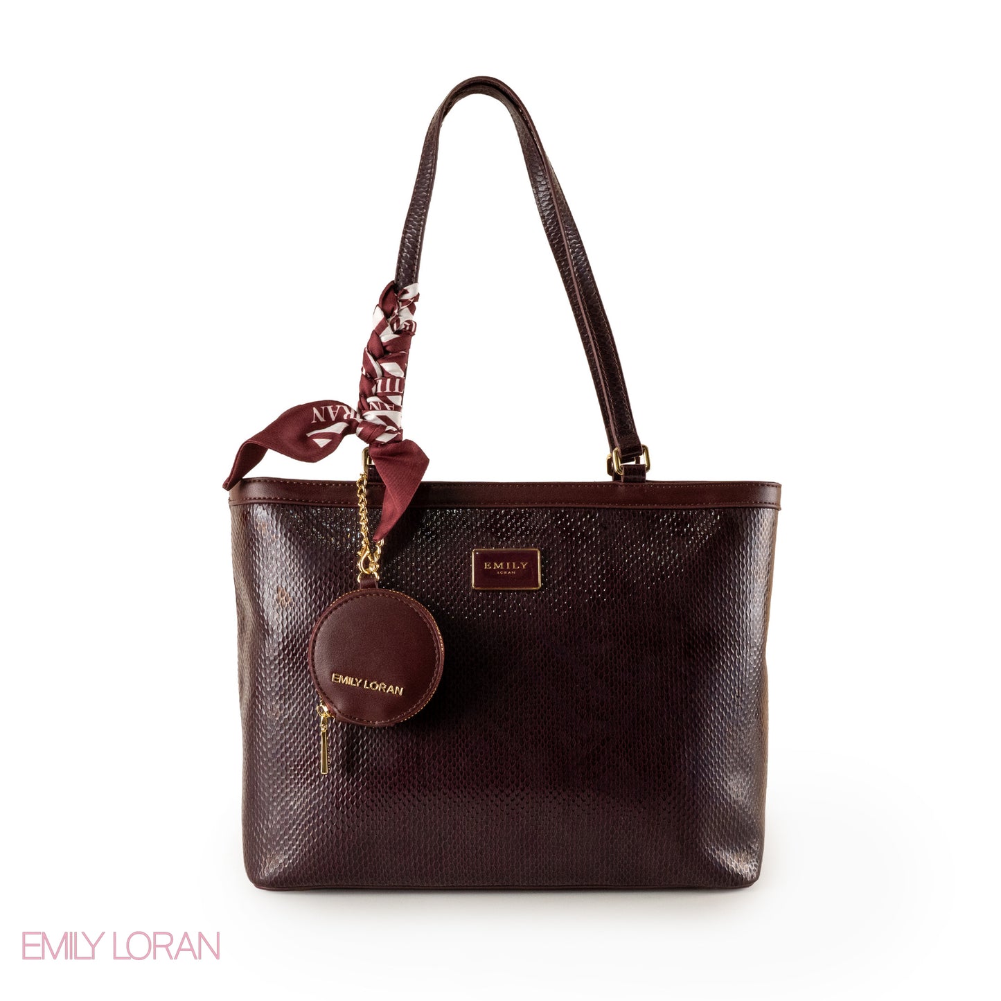 GLOSSY SNAKE LEATHER SHOULDER BAG WITH SCARF - LARGE