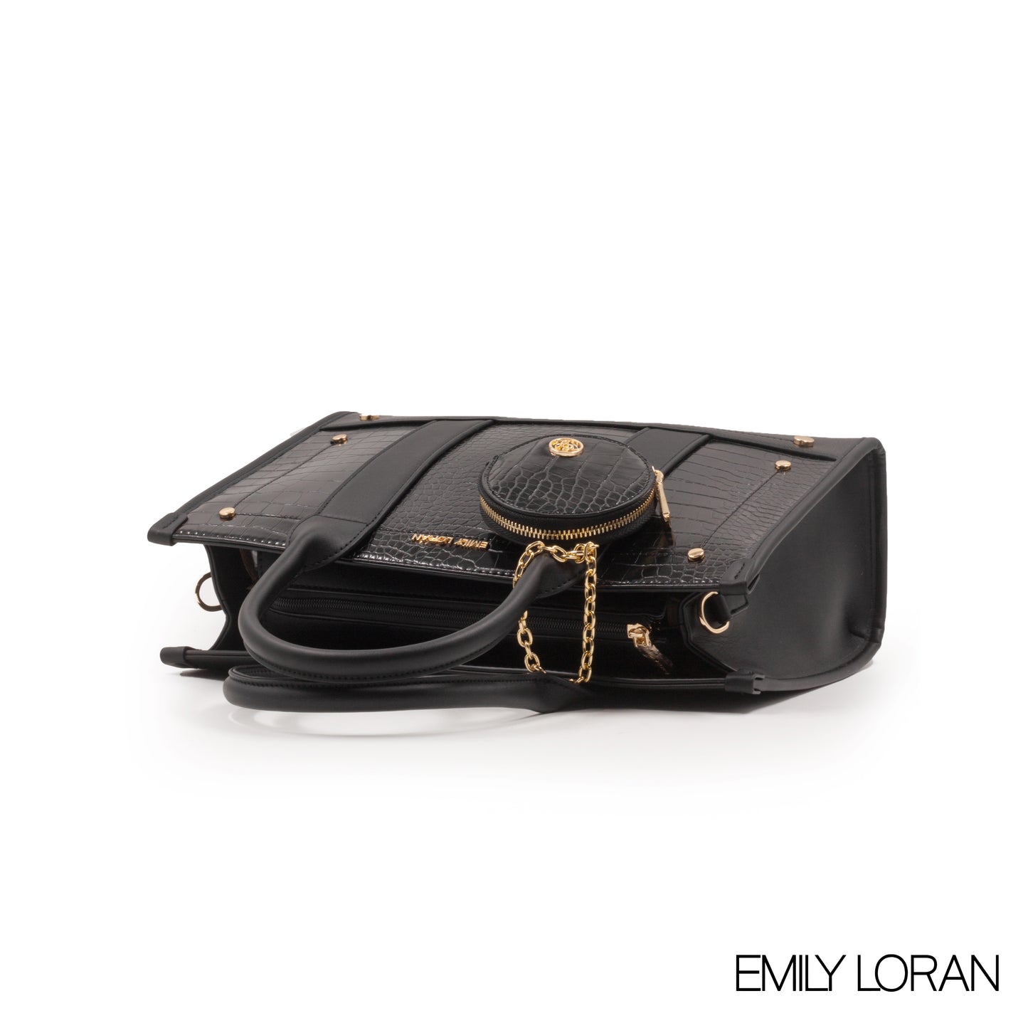 LEATHER HANDBAG WITH SMOOTH CROC DETAILS- LARGE
