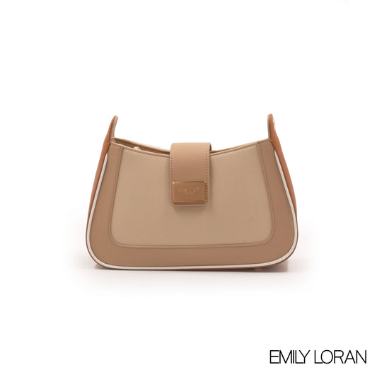 BEIGE EMILY LORAN HANDBAG WITH LEATHER BROWN TRIM COLOR-SMALL
