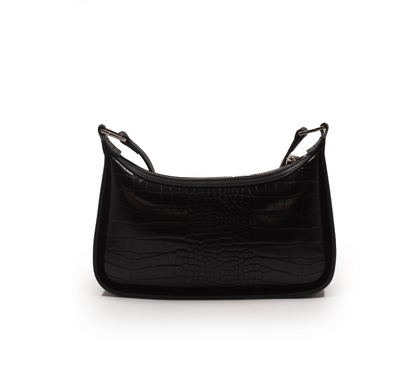 BLACK LEATHER HANDBAG WITH SMOOTH CROC DETAILS-SMALL