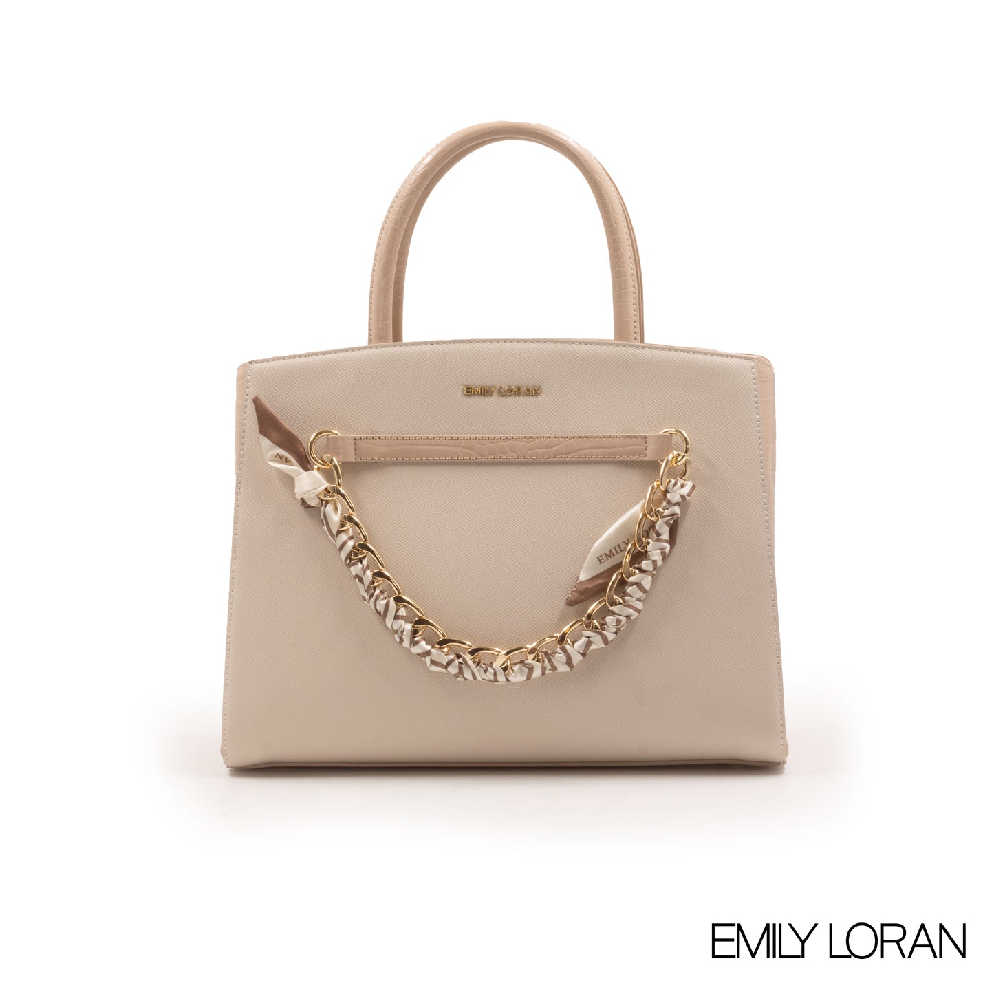 CREAMY LEATHER HANDBAG WITH CHAIN DETAIL-MED