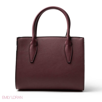 MAROON SMOOTH LEATHER HANDBAG WITH ACCESSORIES -MED