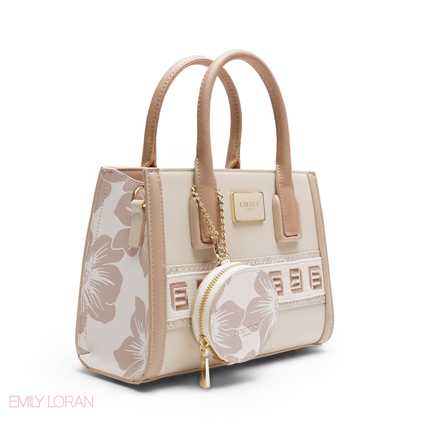 BEIGE EMILY LOGO BAND TOTE BAG WITH LOGO STRAP - MED