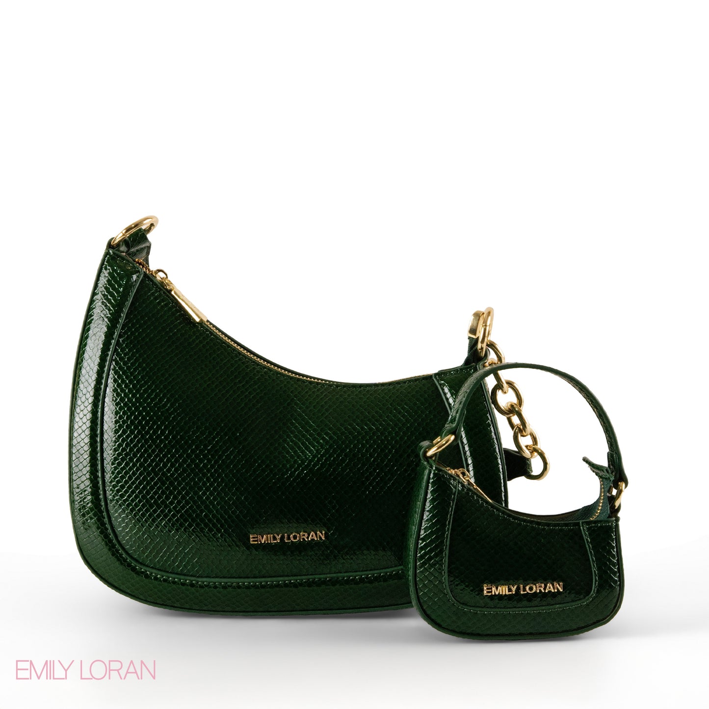 MODERN GLOSSY SNAKE LEATHER SHOULDER BAG WITH MINI WALLET- SMALL