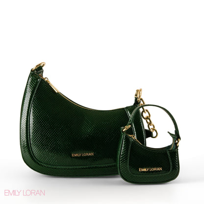 MODERN GLOSSY SNAKE LEATHER SHOULDER BAG WITH MINI WALLET- SMALL