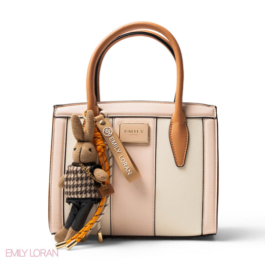 LIGHT COLORS SMOOTH LEATHER HANDBAG WITH ACCESSORIES -MED
