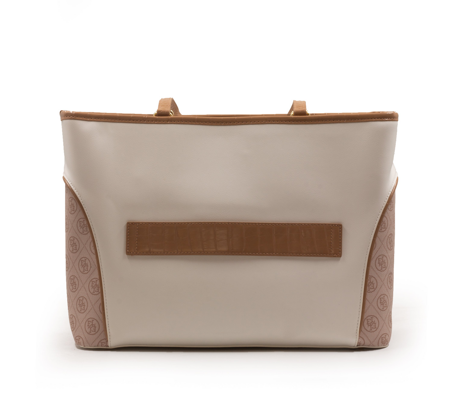 BEIGE LEATHER EMILY LORAN WITH PATTERNED TRIM-LARGE