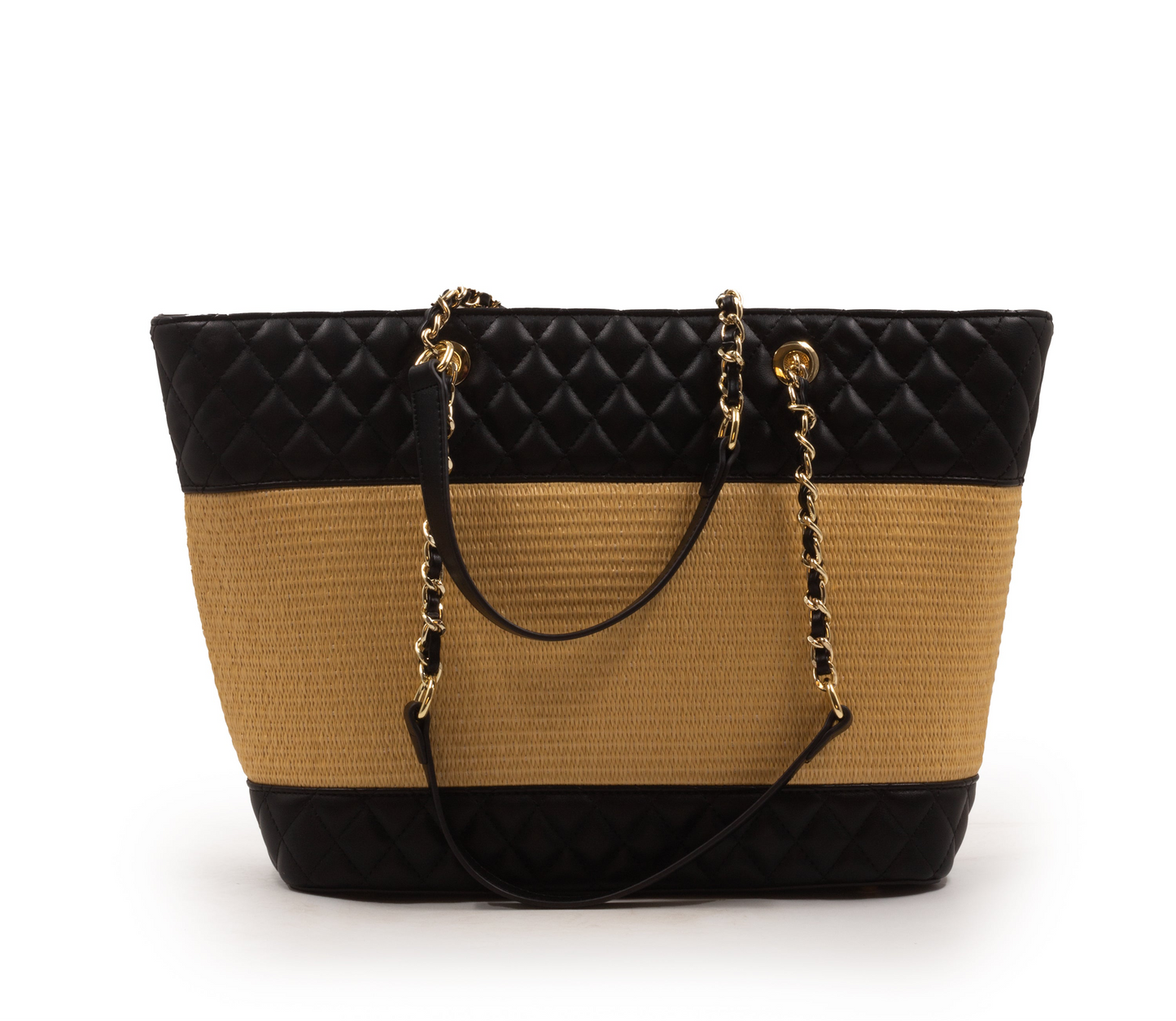 FOX LEATHER,STROW,CHAIN METALIC DETAILS TOTE-LARGE