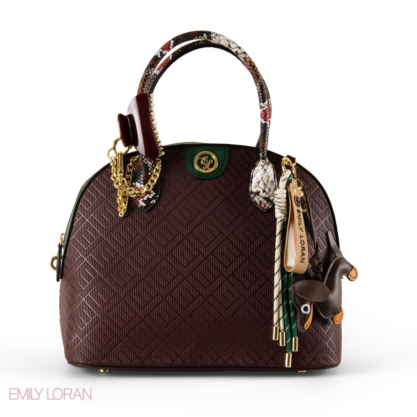 EMILY LORAN EMBOSSED LEATHER HANDBAG WITH ACCESSORIES-LARGE