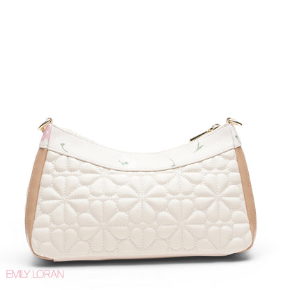 WHITE FLORAL SHOULDER BAG WITH CHAIN STRAP