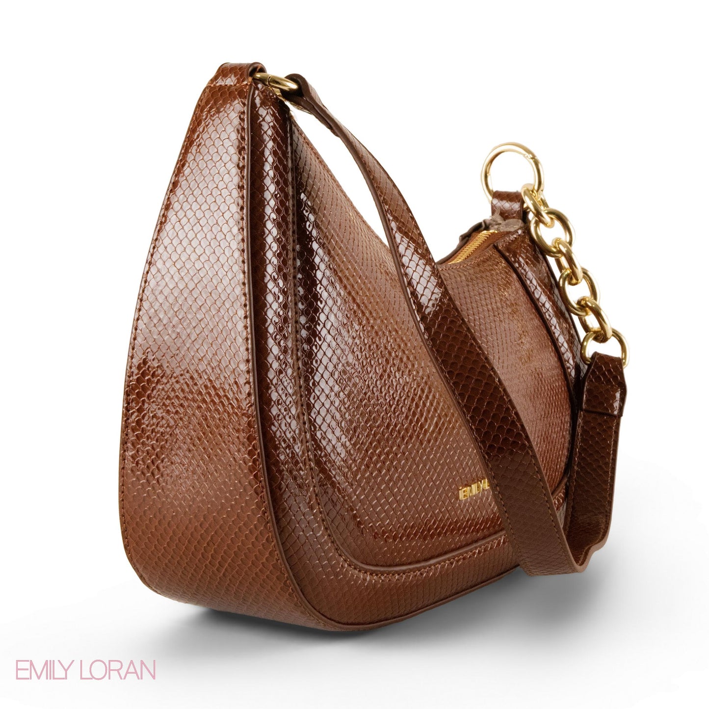 MODERN GLOSSY SNAKE LEATHER SHOULDER BAG WITH MINI WALLET- SMALL