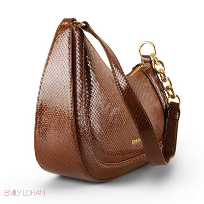 MODERN GLOSSY SNAKE LEATHER SHOULDER BAG WITH MINI WALLET- SMALL