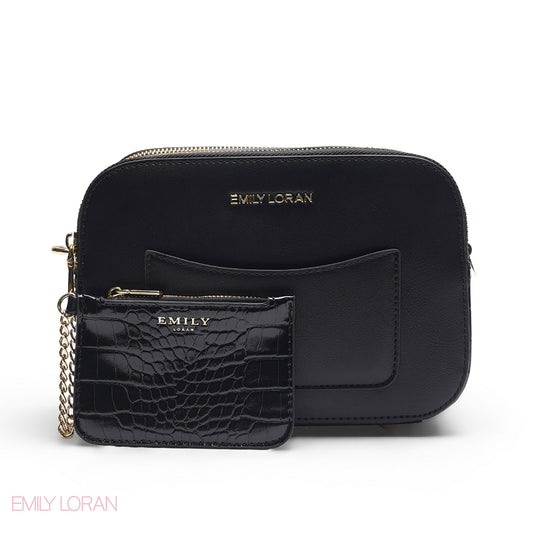 BLACK CAMERA BAG WITH FRONT POUCH