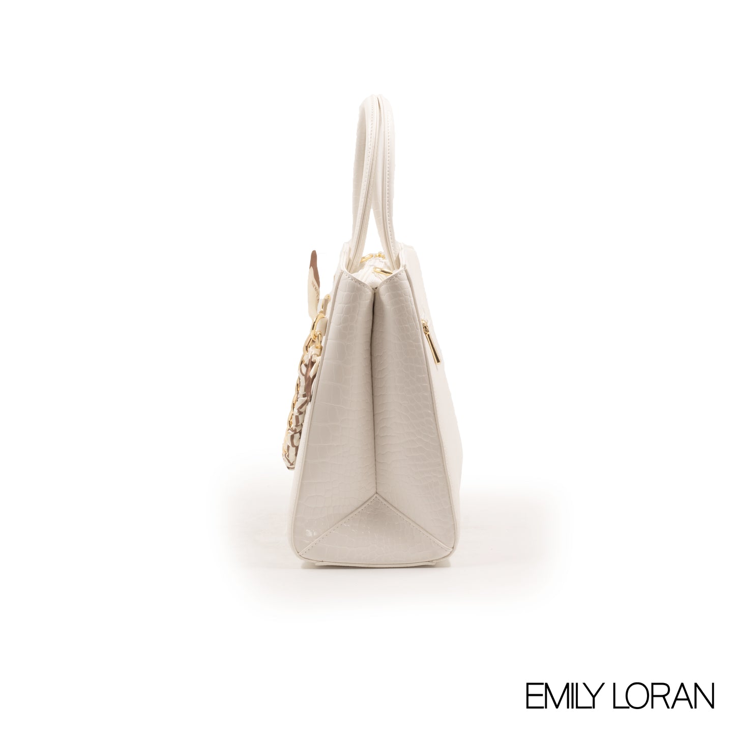 WHITE LEATHER HANDBAG WITH CHAIN DETAIL-MED
