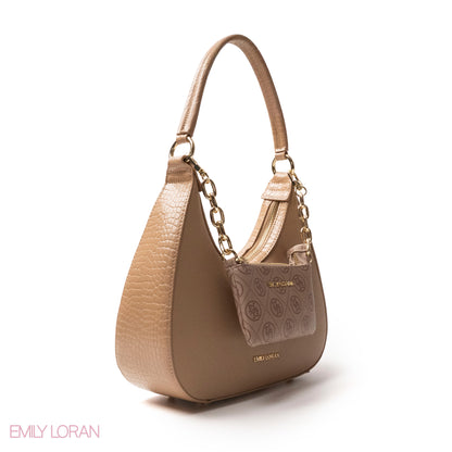 MODREN BEIGE LEATHER HANDBAGWITH METAL CHAIN - MED