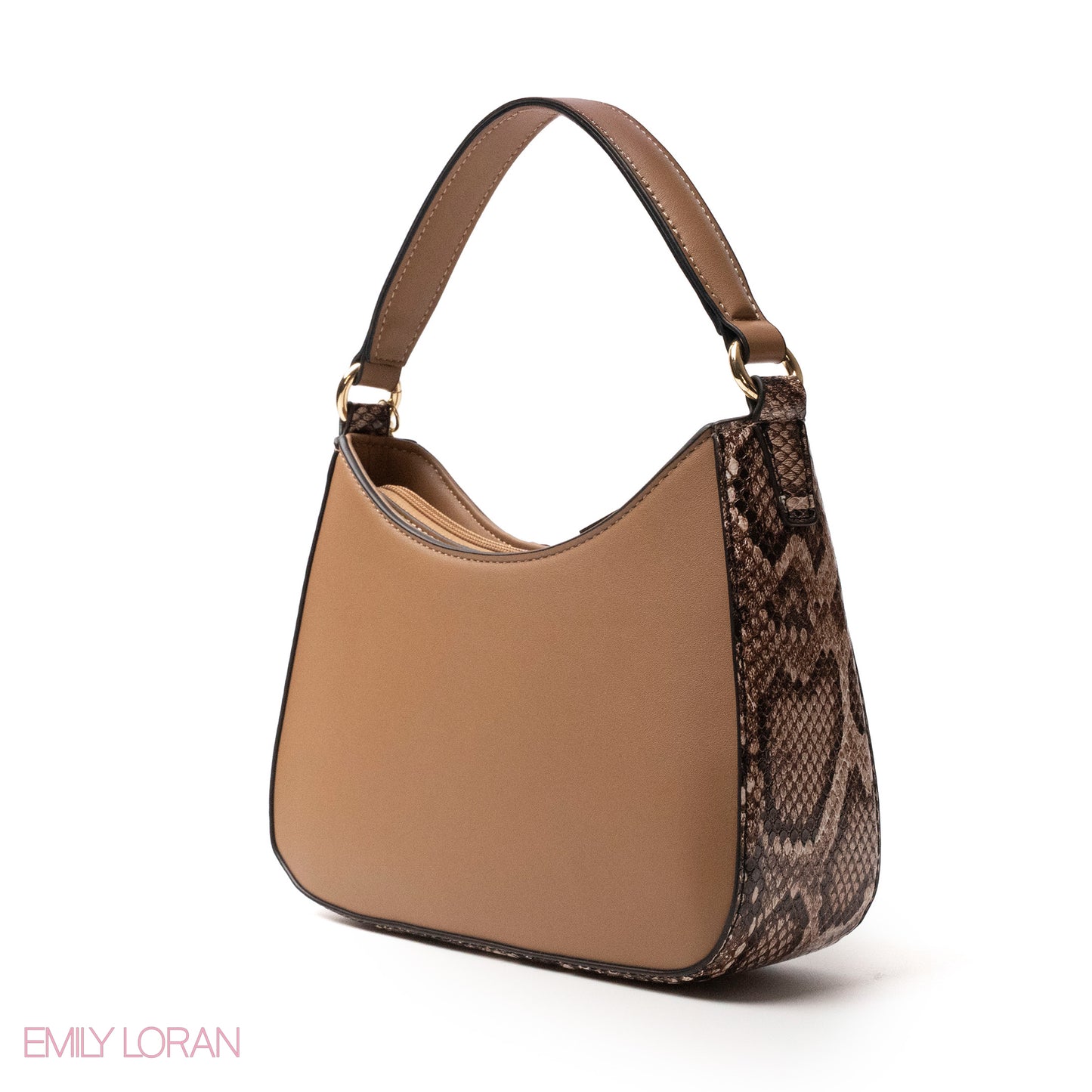 MOCHA LEATHER HANDBAG WITH METAL CHAIN -SMALL