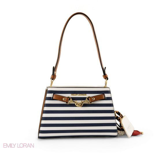 STRIPPED NAVY LEATHER SHOULDER BAG WITH ACCESSORIES- SMALL
