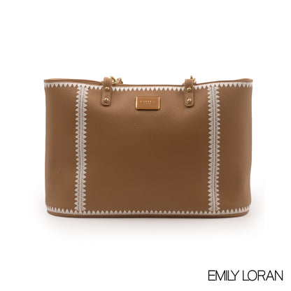 BEIGE LEATHER TOTE WITH SPECIAL DESIGN -LARGE