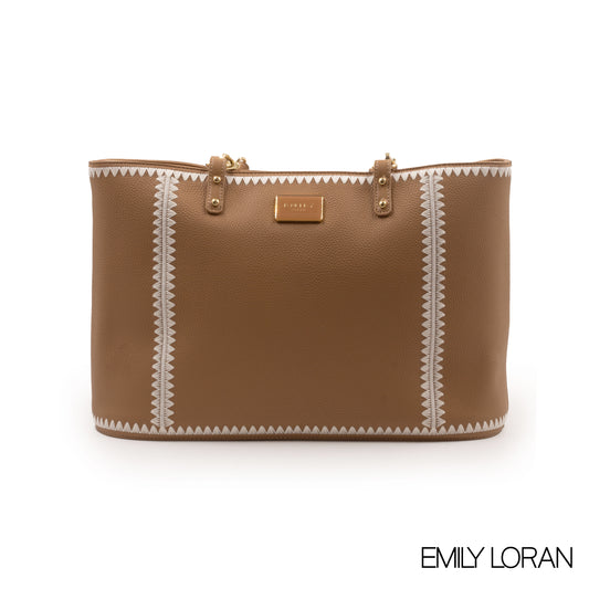 BEIGE LEATHER TOTE WITH SPECIAL DESIGN -LARGE