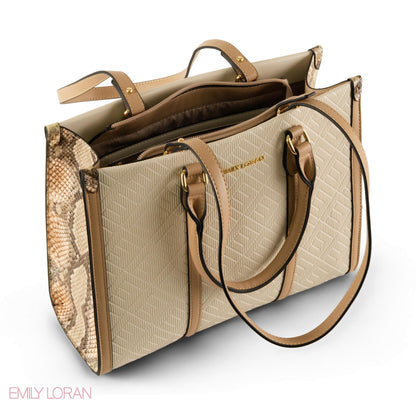 CREAMY EMILY LORAN HANDBAG WITH BEIGE TRIM - MED