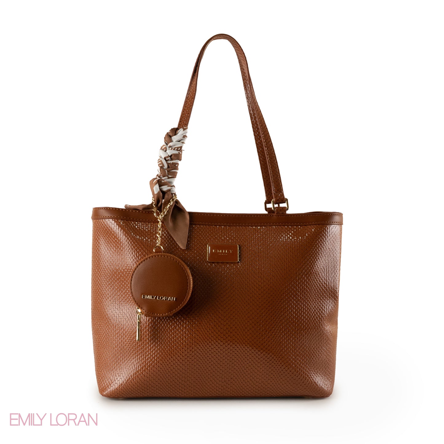 GLOSSY SNAKE LEATHER SHOULDER BAG WITH SCARF - LARGE