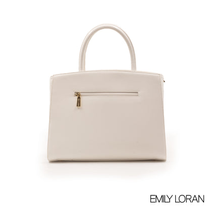 WHITE LEATHER HANDBAG WITH CHAIN DETAIL-MED