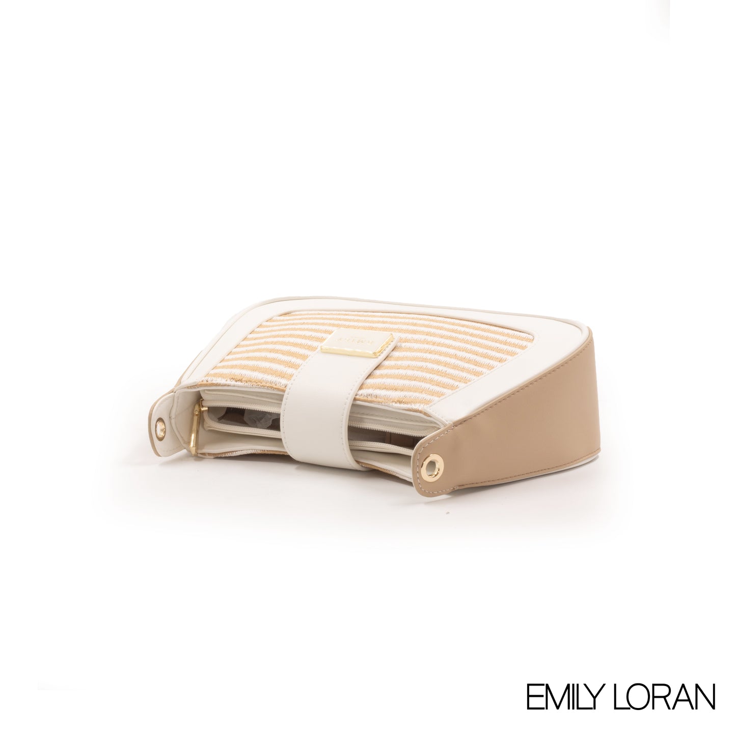 STRIPED STRAW EMILY LORAN HANDBAG WITH LEATHER WHITE TRIM COLOR-SMALL