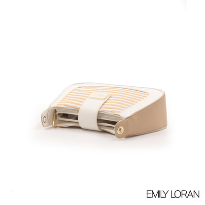 STRIPED STRAW EMILY LORAN HANDBAG WITH LEATHER WHITE TRIM COLOR-SMALL