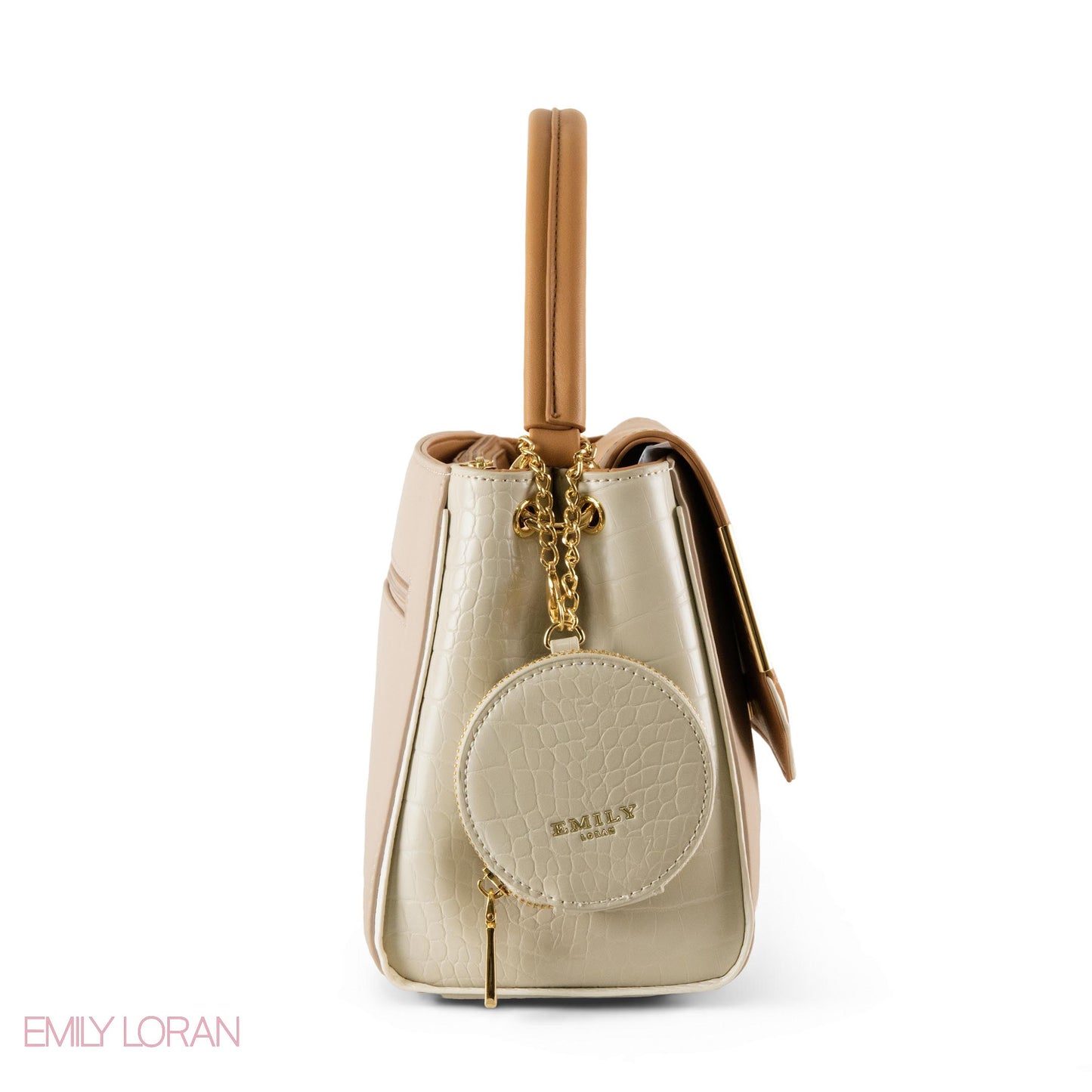 SMOOTH LEATHER HANDBAG WITH CROC DETAIL- MED