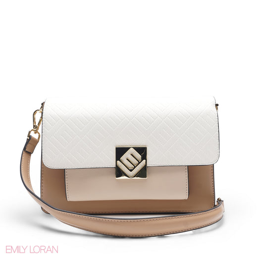 BEIGE WHITE BAG WITH HAND STRAP - MED