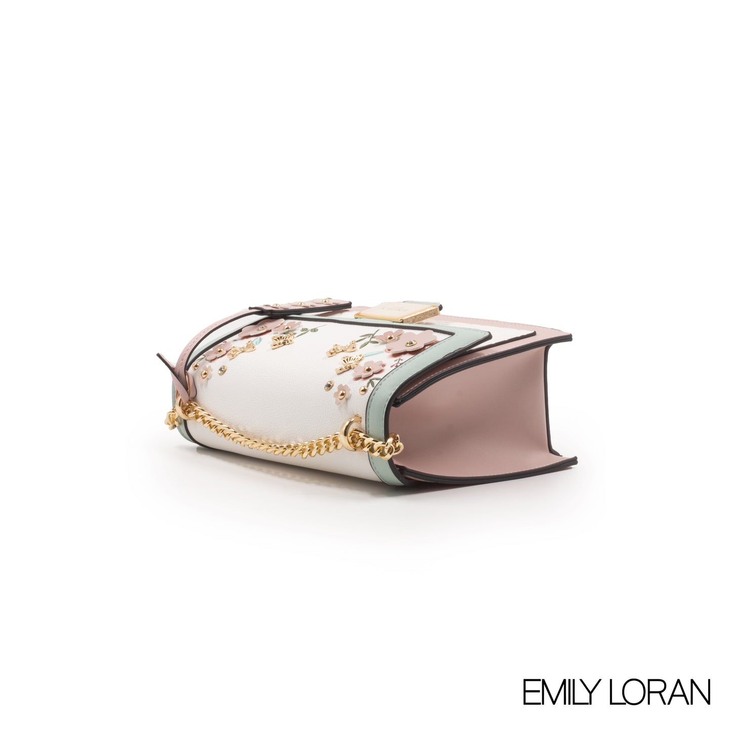 LEATHER CROSSBODY BAG WITH FLORAL , BUTTERFLY EMBROIDERY -MED