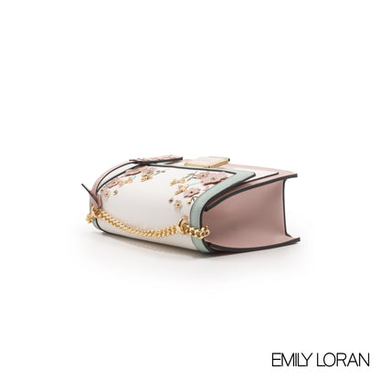LEATHER CROSSBODY BAG WITH FLORAL , BUTTERFLY EMBROIDERY -MED