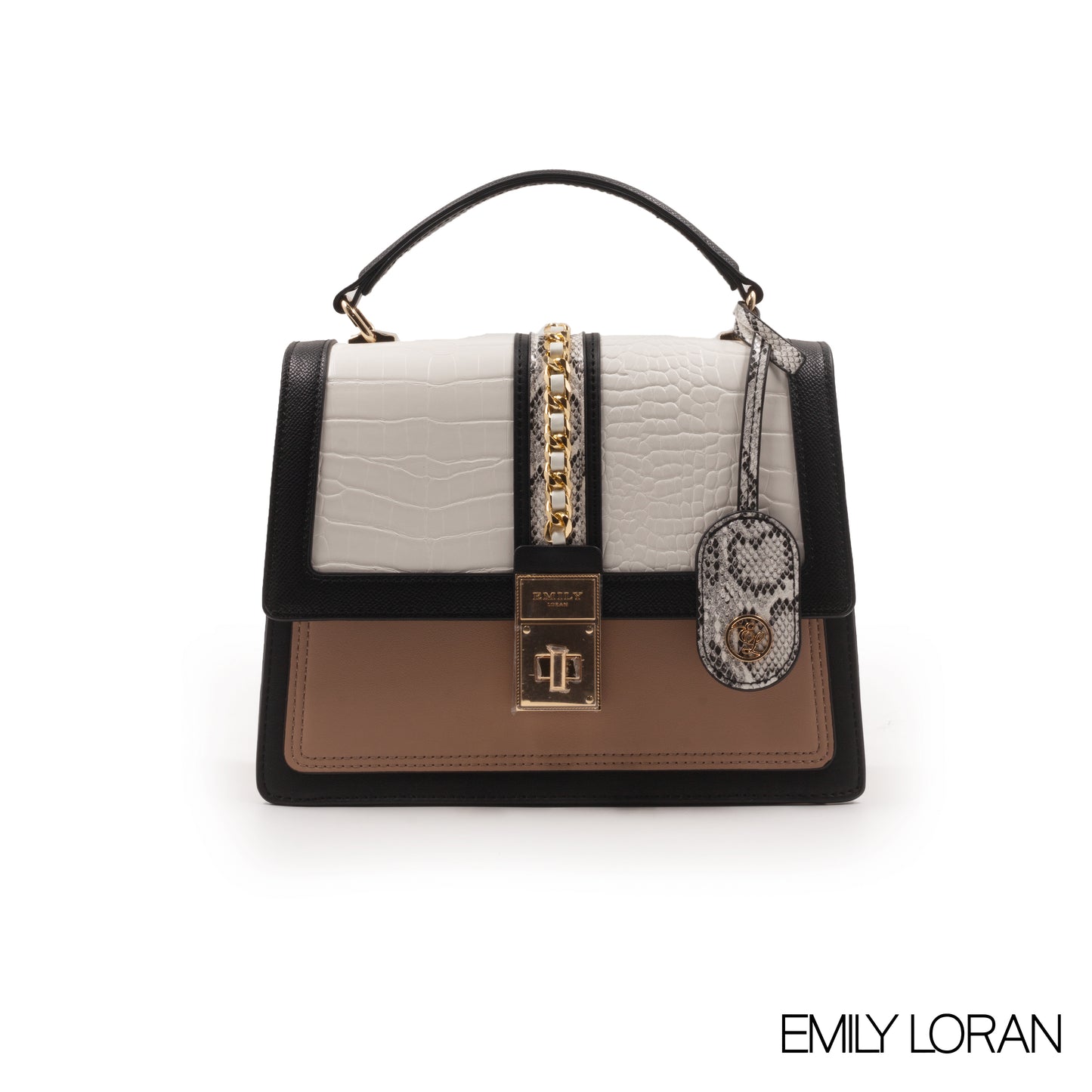 MODREN BEIGE LEATHER EMILY LORAN HANDBAG WITH METAL CHAIN -MED