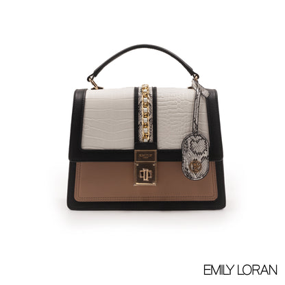 MODREN BEIGE LEATHER EMILY LORAN HANDBAG WITH METAL CHAIN -MED