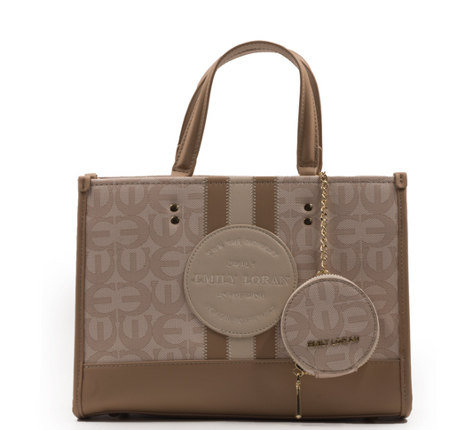 PRINTED CANVAS WITH LEATHER TRIM HANDBAG-MED