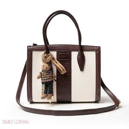 BROWN SMOOTH LEATHER HANDBAG WITH ACCESSORIES - LARGE