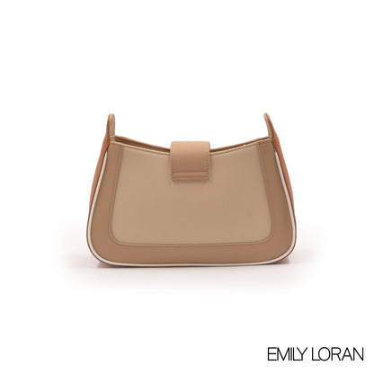 BEIGE EMILY LORAN HANDBAG WITH LEATHER BROWN TRIM COLOR-SMALL