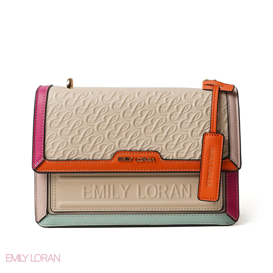 BEIGE MULTI COLOURS CROSS BAG EMILY LOGO - MEDIUM