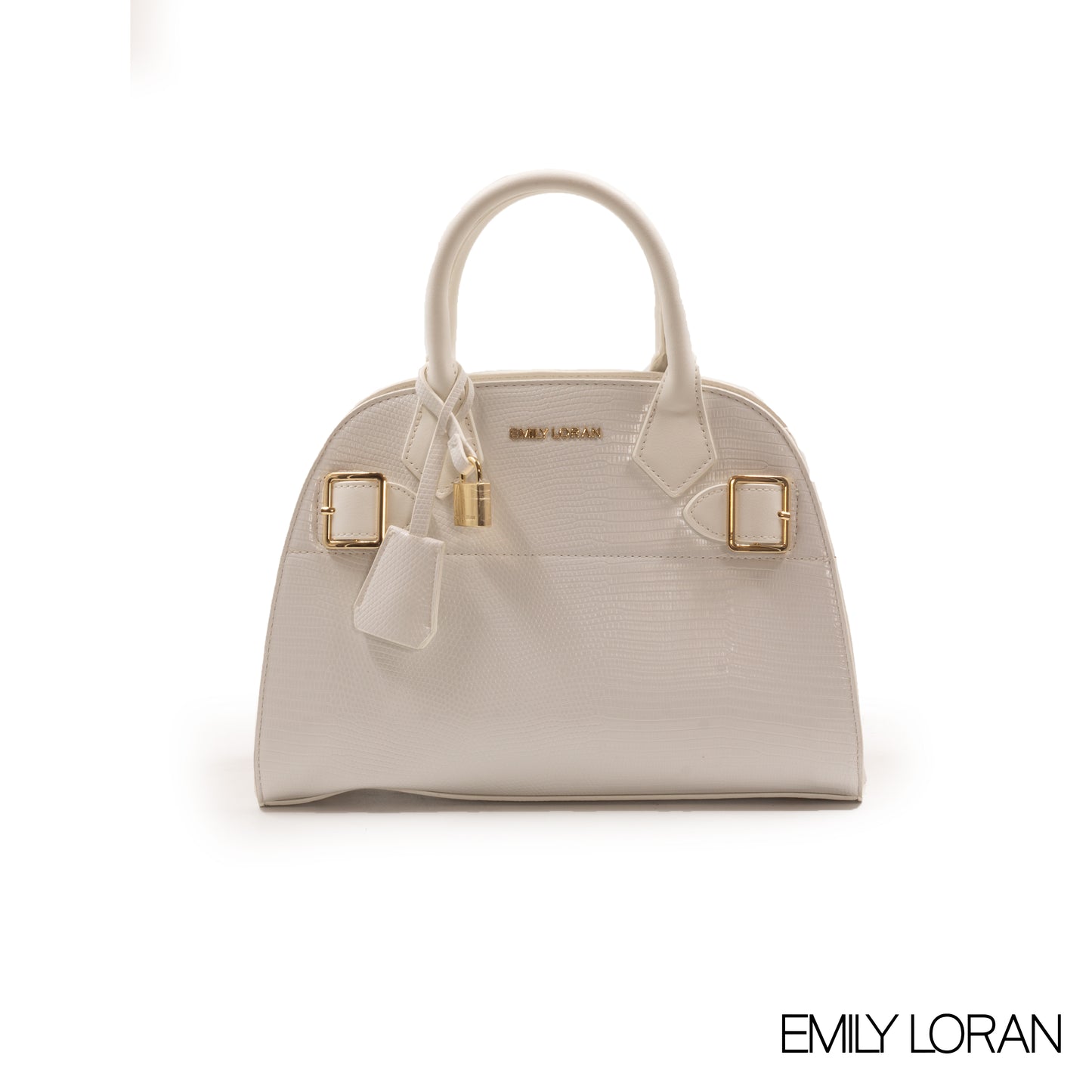 WHITE SNAKE LEATHER HANDBAG WITH GOLD LOCK DETAIL-MED