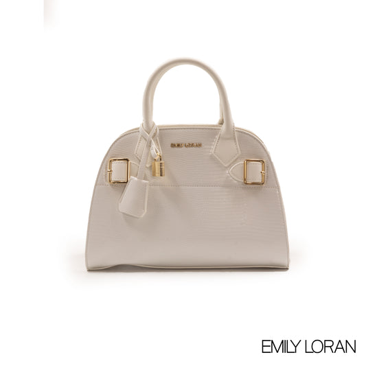 WHITE SNAKE LEATHER HANDBAG WITH GOLD LOCK DETAIL-MED