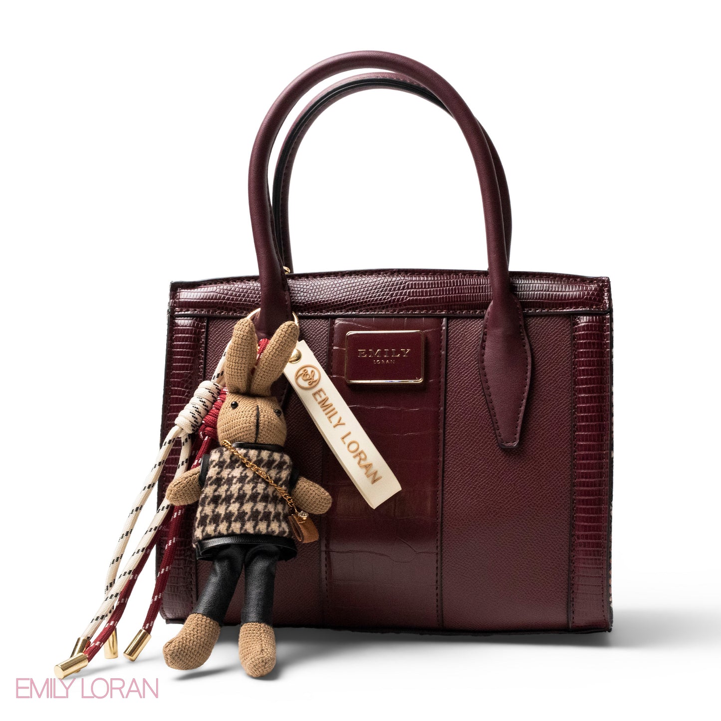 MAROON SMOOTH LEATHER HANDBAG WITH ACCESSORIES -MED