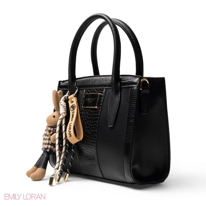 BLACK SMOOTH LEATHER HANDBAG WITH ACCESSORIES -MED