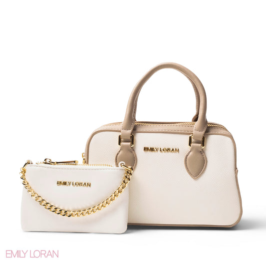 LEATHER HANDBAG WITH MINI WALLET WHITE -SMALL