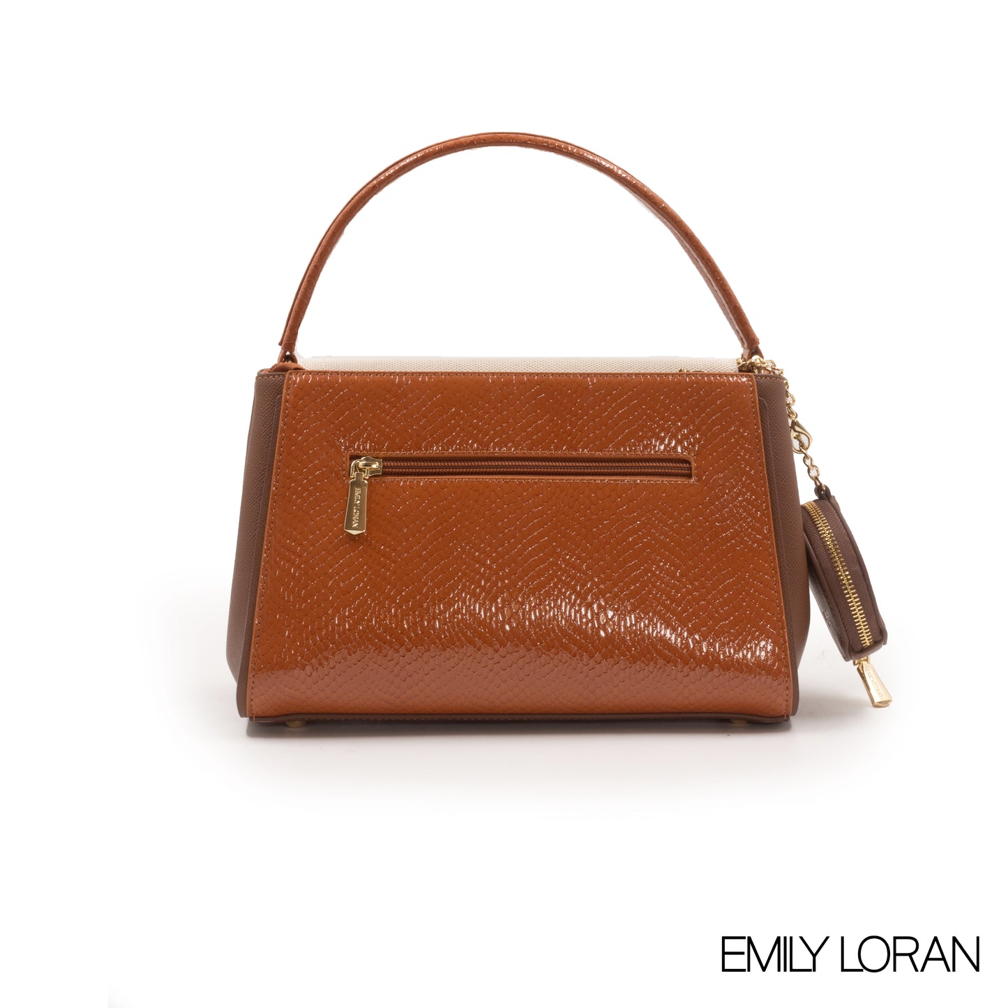 LEATHER HANDBAD WITH DETAIL CROC BROWN METALLIC-MED
