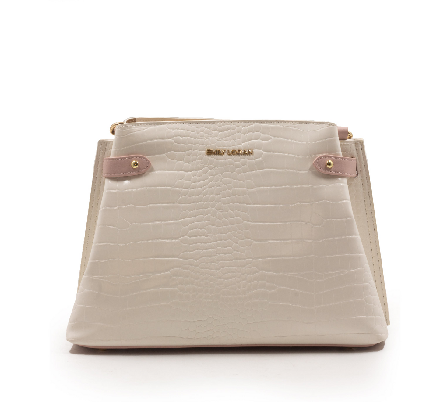 WHITE LEATHER HANDBAG WITH CROC DETAILS TOUCH -MED