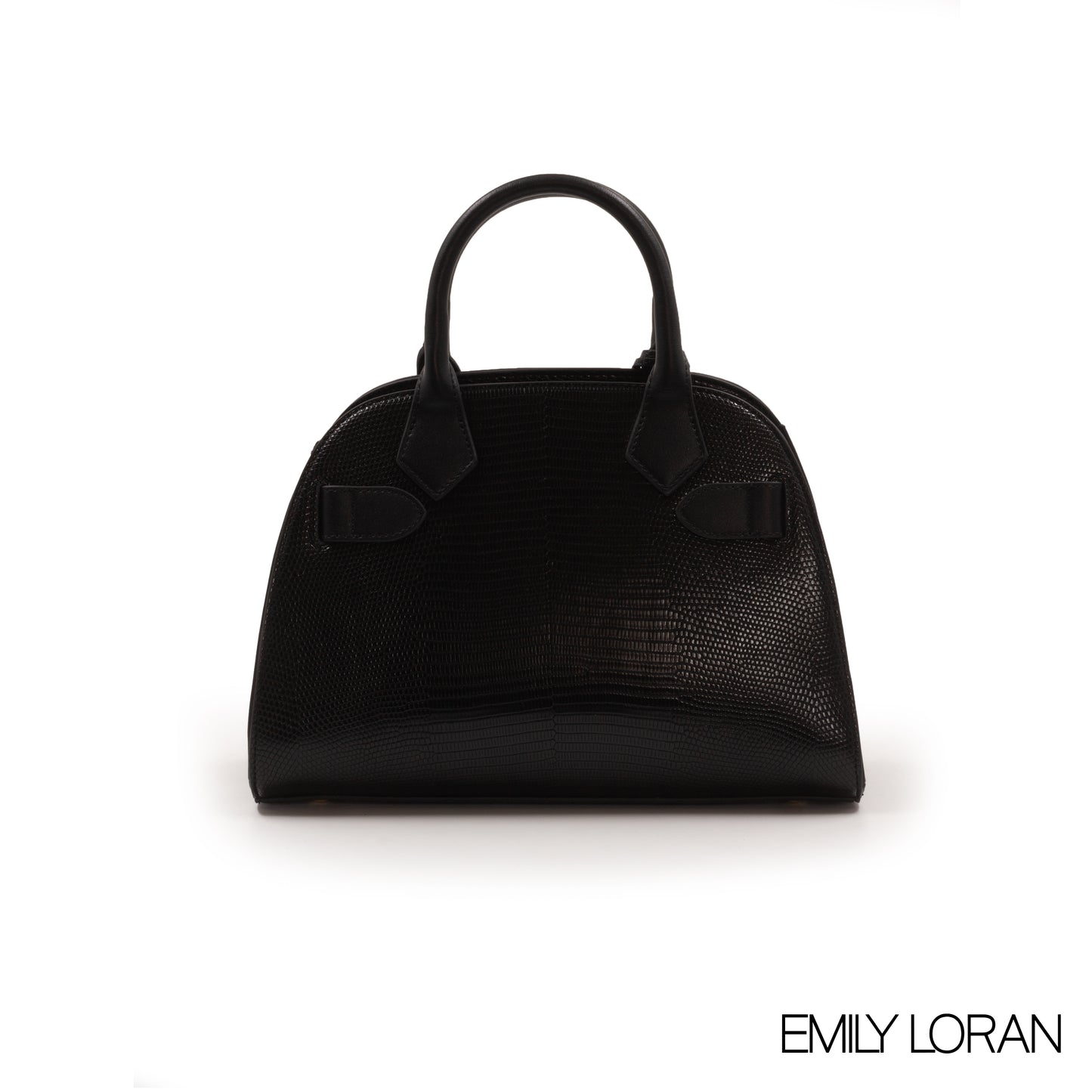 BLACK SNAKE LEATHER HANDBAG WITH GOLD LOCK DETAIL-MED