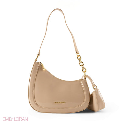 MODERN GLOSSY LEATHER SHOULDER BAG WITH MINI WALLET - SMALL