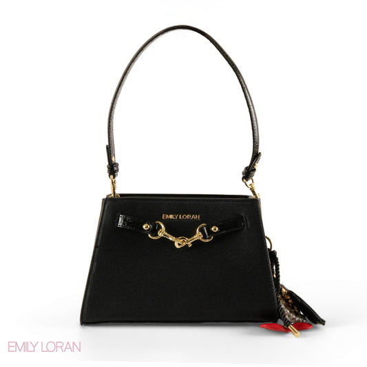BLACK LEATHER SHOULDER BAG WITH ACCESSORIES- SMALL