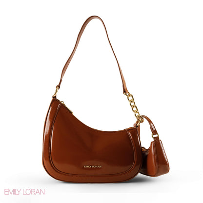 MODERN GLOSSY LEATHER SHOULDER BAG WITH MINI WALLET - SMALL